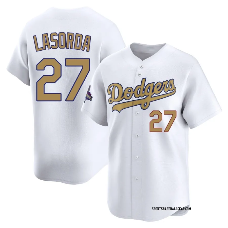 Tommy Lasorda Men's Los Angeles Dodgers Gold Limited White 2025 Collection Jersey