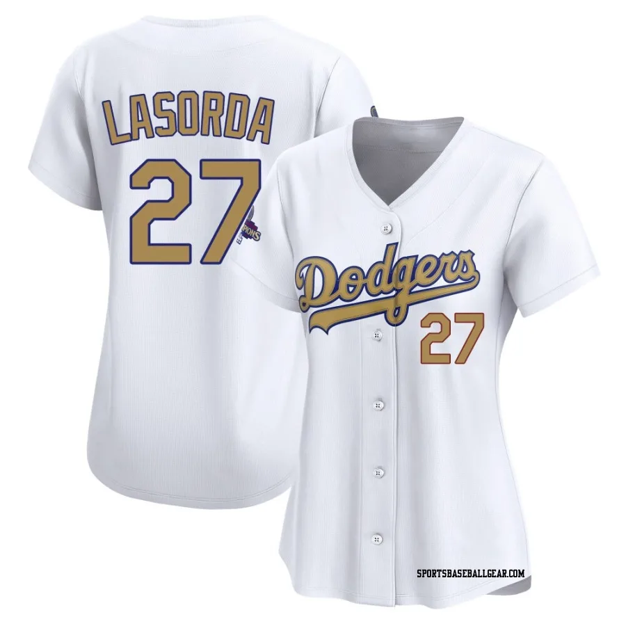 Tommy Lasorda Women's Los Angeles Dodgers Gold Limited White 2025 Collection Jersey