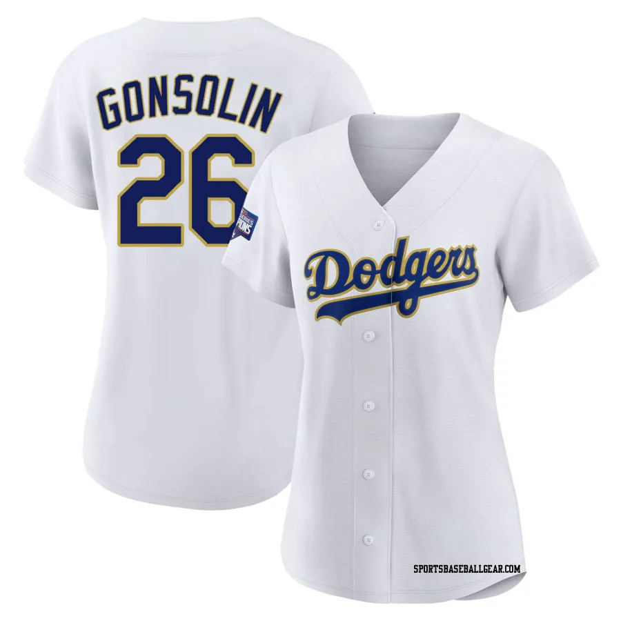 Tony Gonsolin Women's Los Angeles Dodgers White/Gold Authentic 2021 Gold Program Player Jersey