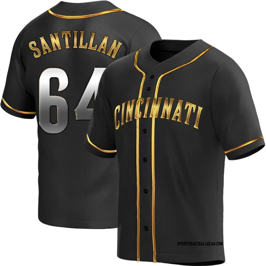 Tony Santillan Men's Cincinnati Reds Black Golden Replica Alternate Jersey