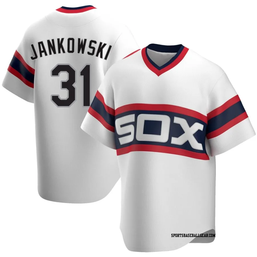 Travis Jankowski Men's Chicago White Sox White Replica Cooperstown Collection Jersey