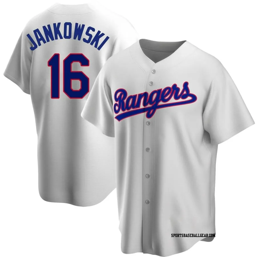 Travis Jankowski Men's Texas Rangers White Replica Home Cooperstown Collection Jersey