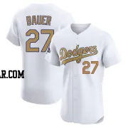 Trevor Bauer Men's Los Angeles Dodgers Gold Elite White 2025 Collection Jersey