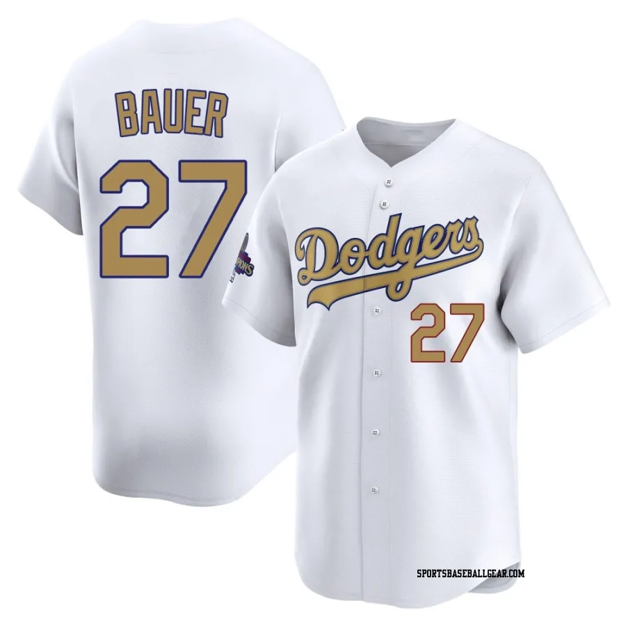 Trevor Bauer Men's Los Angeles Dodgers Gold Limited White 2025 Collection Jersey