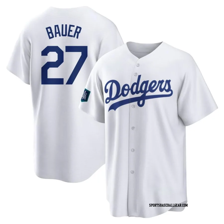 Trevor Bauer Men's Los Angeles Dodgers White Replica 2024 World Tour Seoul Series Home Jersey