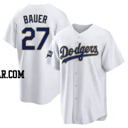 Trevor Bauer Men's Los Angeles Dodgers White/Gold Replica 2021 Gold Program Player Jersey
