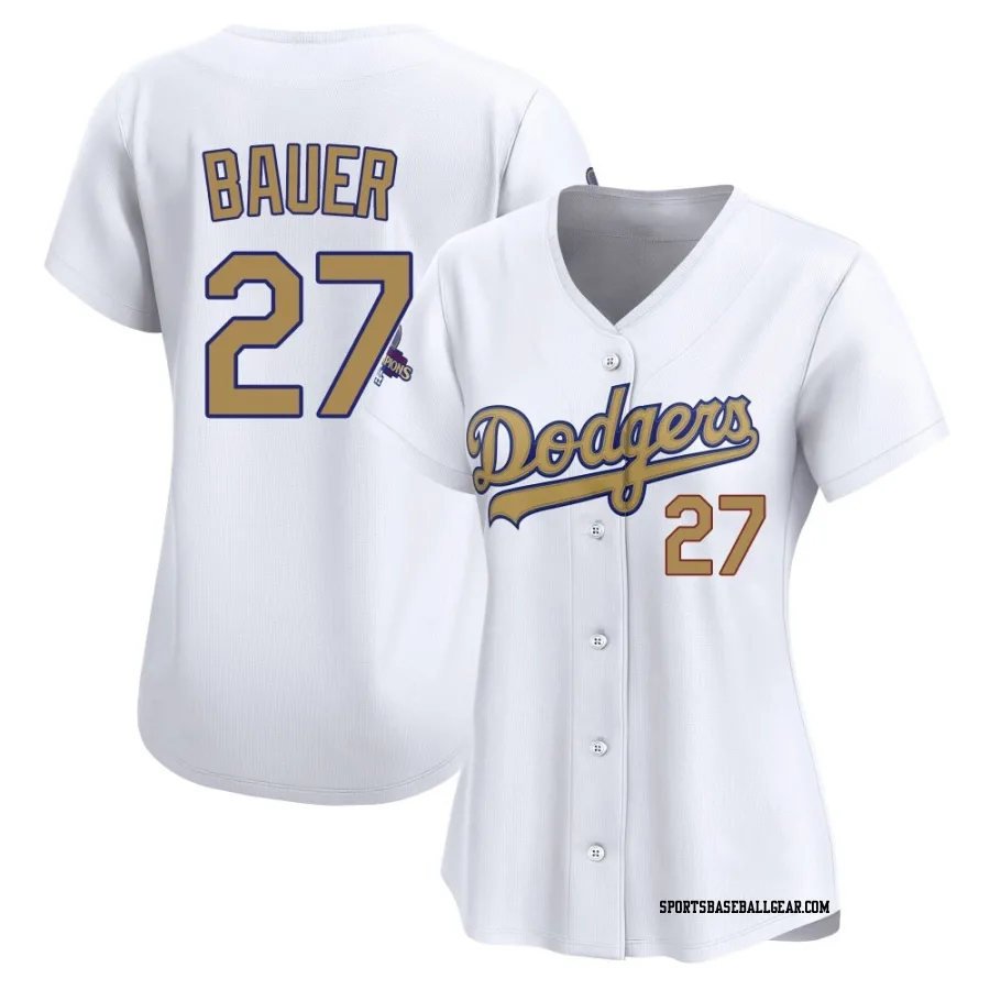 Trevor Bauer Women's Los Angeles Dodgers Gold Limited White 2025 Collection Jersey