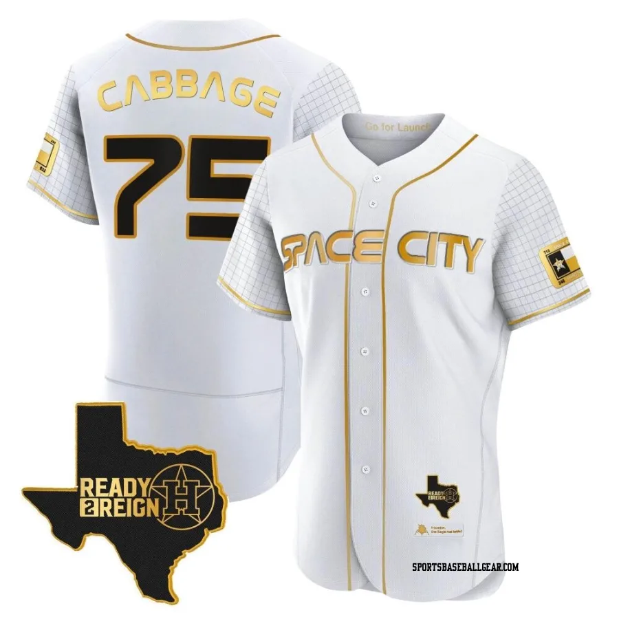 Trey Cabbage Men's Houston Astros White/Gold Authentic 2023 Space City Ready 2 Reign Flex Base Jersey