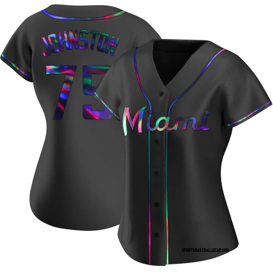 Troy Johnston Women's Miami Marlins Black Holographic Replica Alternate Jersey