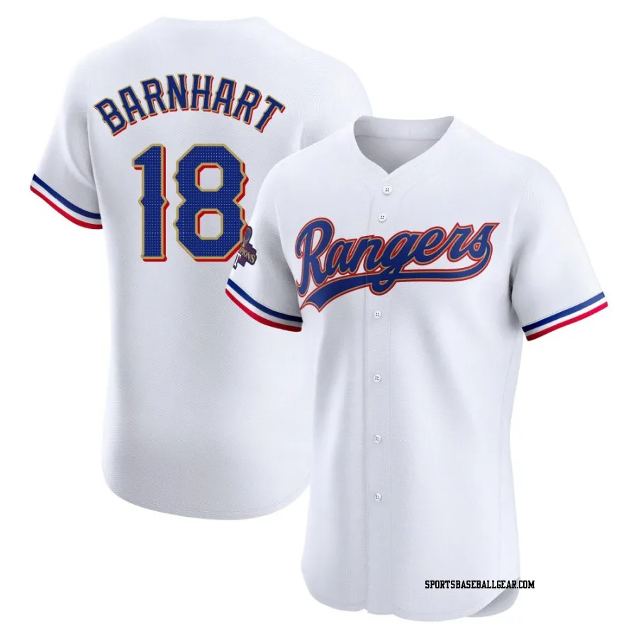 Tucker Barnhart Men's Texas Rangers Gold Elite White 2024 Collection Jersey