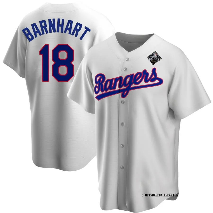 Tucker Barnhart Men's Texas Rangers White Replica Home Cooperstown Collection 2023 World Series Jersey