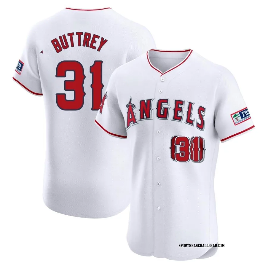 Ty Buttrey Men's Los Angeles Angels White Elite Home Patch Jersey