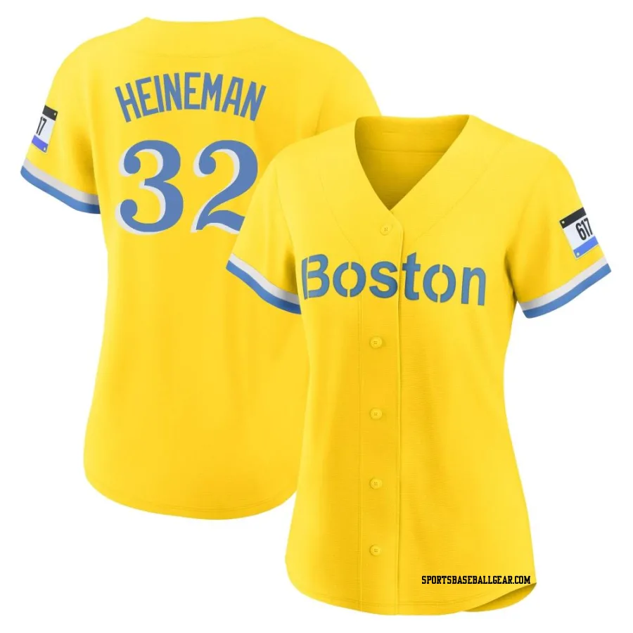 Tyler Heineman Women's Boston Red Sox Gold/Light Authentic Blue 2021 City Connect Player Jersey