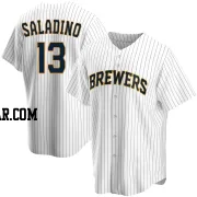 Tyler Saladino Men's Milwaukee Brewers White Replica Home Jersey
