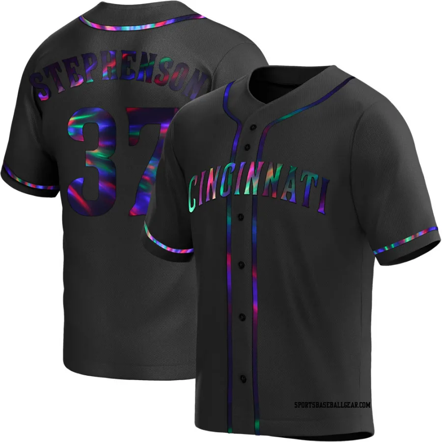 Tyler Stephenson Youth Cincinnati Reds Black Holographic Replica Alternate Jersey
