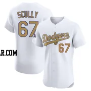 Vin Scully Men's Los Angeles Dodgers Gold Elite White 2025 Collection Jersey