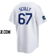Vin Scully Men's Los Angeles Dodgers White Replica 2024 World Tour Seoul Series Home Jersey