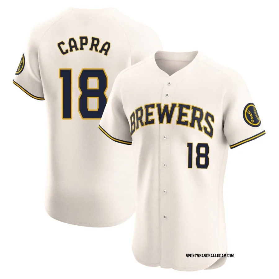 Vinny Capra Men's Milwaukee Brewers Cream Elite Home Jersey