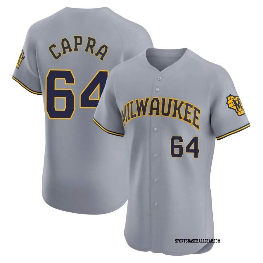 Vinny Capra Men's Milwaukee Brewers Gray Elite Road Jersey