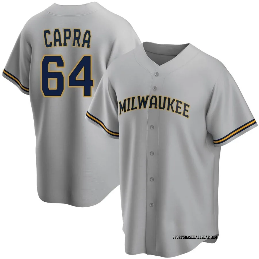 Vinny Capra Men's Milwaukee Brewers Gray Replica Road Jersey