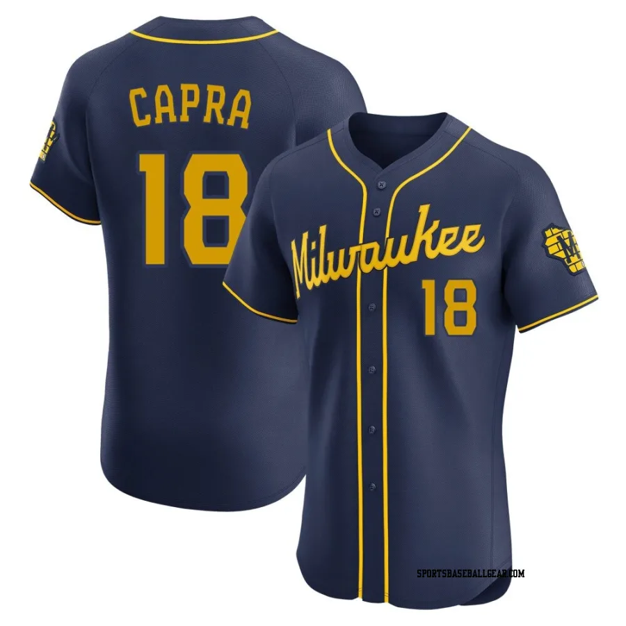 Vinny Capra Men's Milwaukee Brewers Navy Elite Alternate Jersey