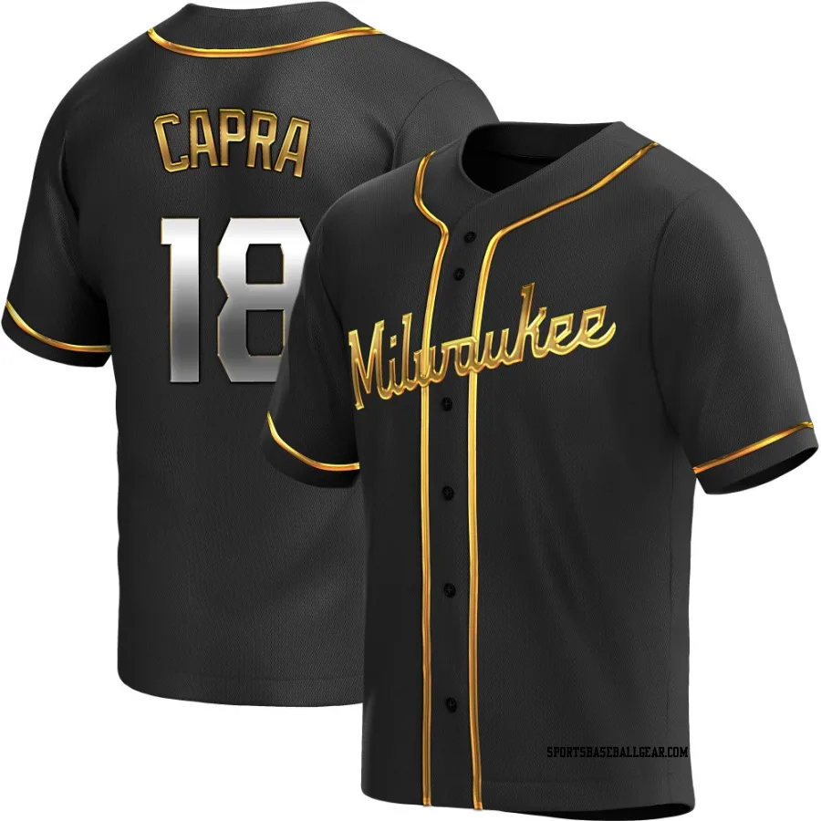 Vinny Capra Youth Milwaukee Brewers Black Golden Replica Alternate Jersey
