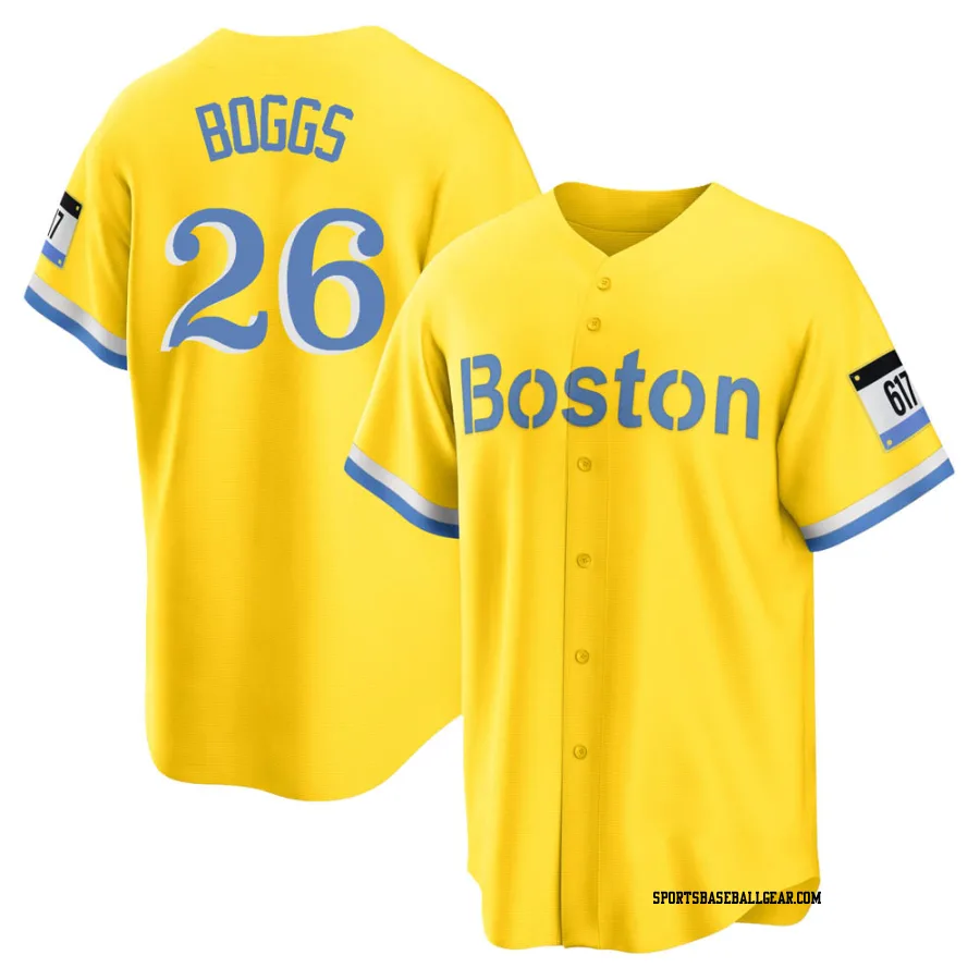 Wade Boggs Men's Boston Red Sox Gold/Light Replica Blue 2021 City Connect Player Jersey