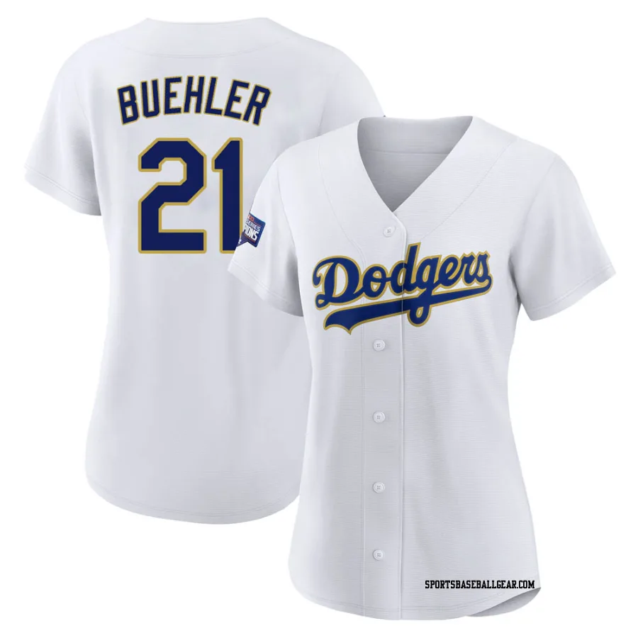 Walker Buehler Women's Los Angeles Dodgers White/Gold Replica 2021 Gold Program Player Jersey