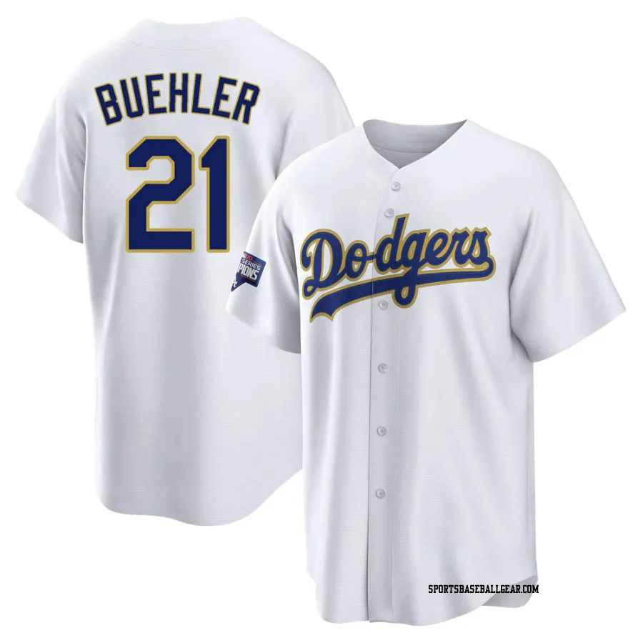 Walker Buehler Youth Los Angeles Dodgers White/Gold Replica 2021 Gold Program Player Jersey