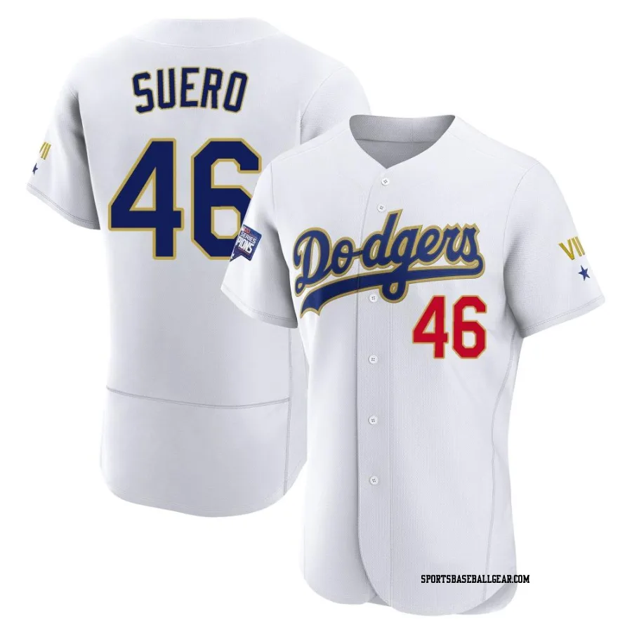 Wander Suero Men's Los Angeles Dodgers White/Gold Authentic 2021 Gold Program Player Jersey