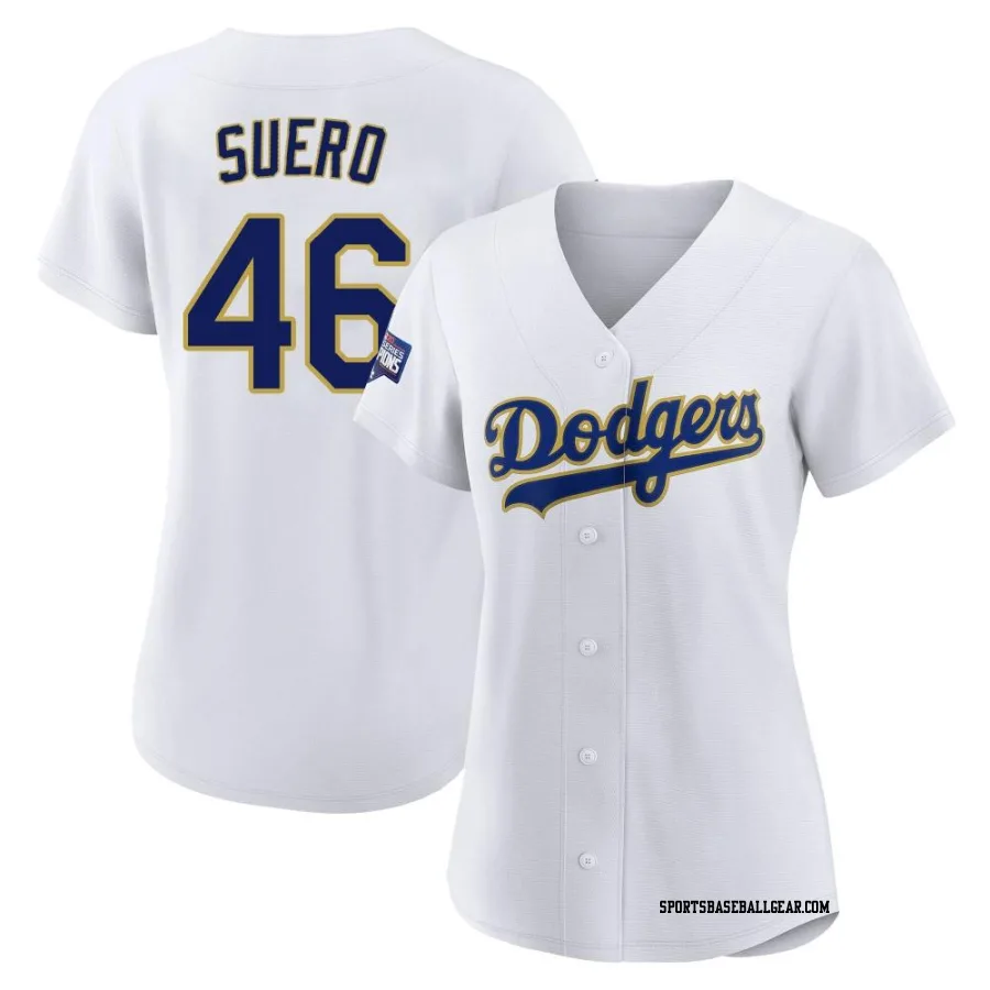Wander Suero Women's Los Angeles Dodgers White/Gold Replica 2021 Gold Program Player Jersey