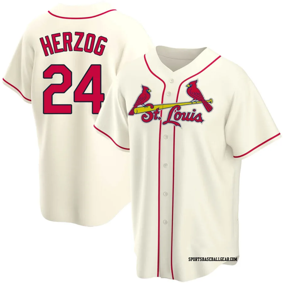 Whitey Herzog Men's St. Louis Cardinals Cream Replica Alternate Jersey