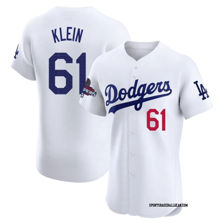 Will Klein Men's Los Angeles Dodgers White Elite Home World Series Champions Jersey