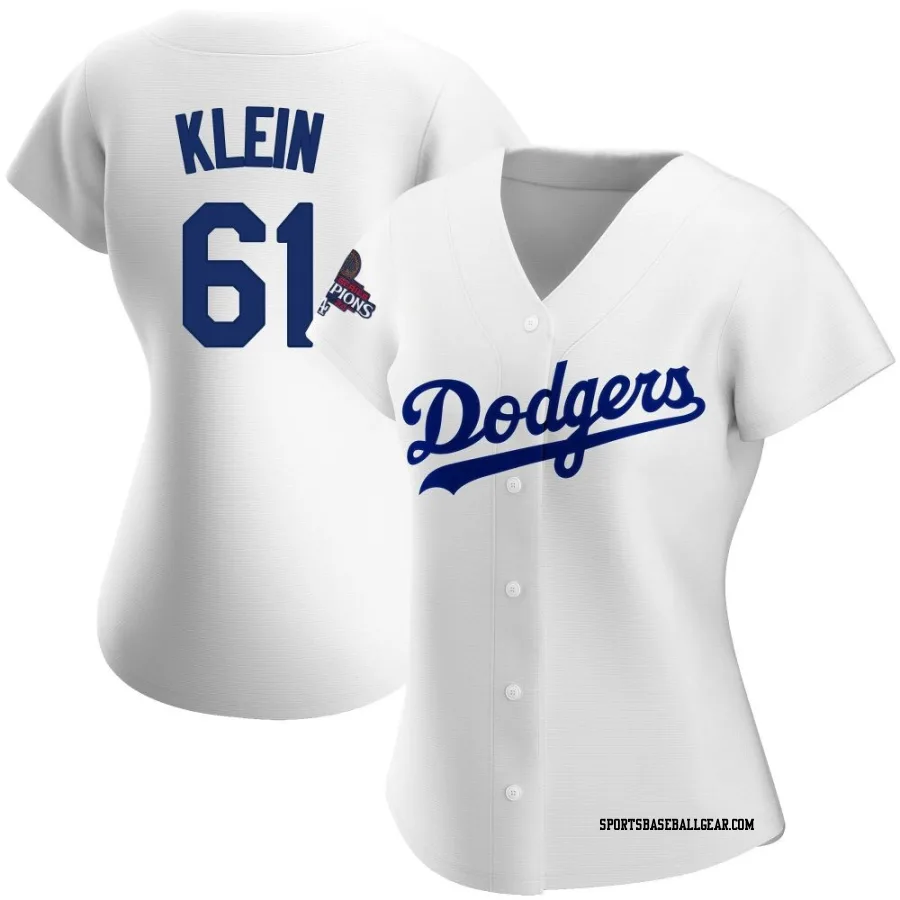 Will Klein Women's Los Angeles Dodgers White Replica Home 2024 World Series Champions Jersey