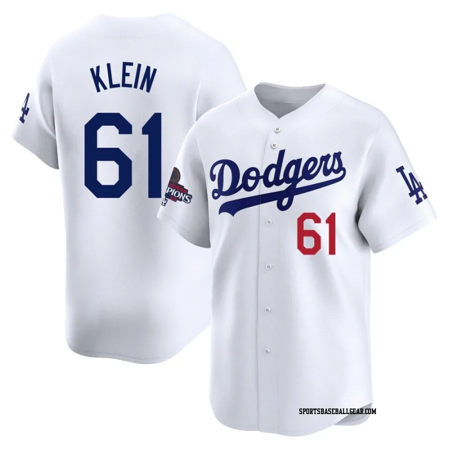 Will Klein Youth Los Angeles Dodgers White Limited Home 2024 World Series Champions Jersey