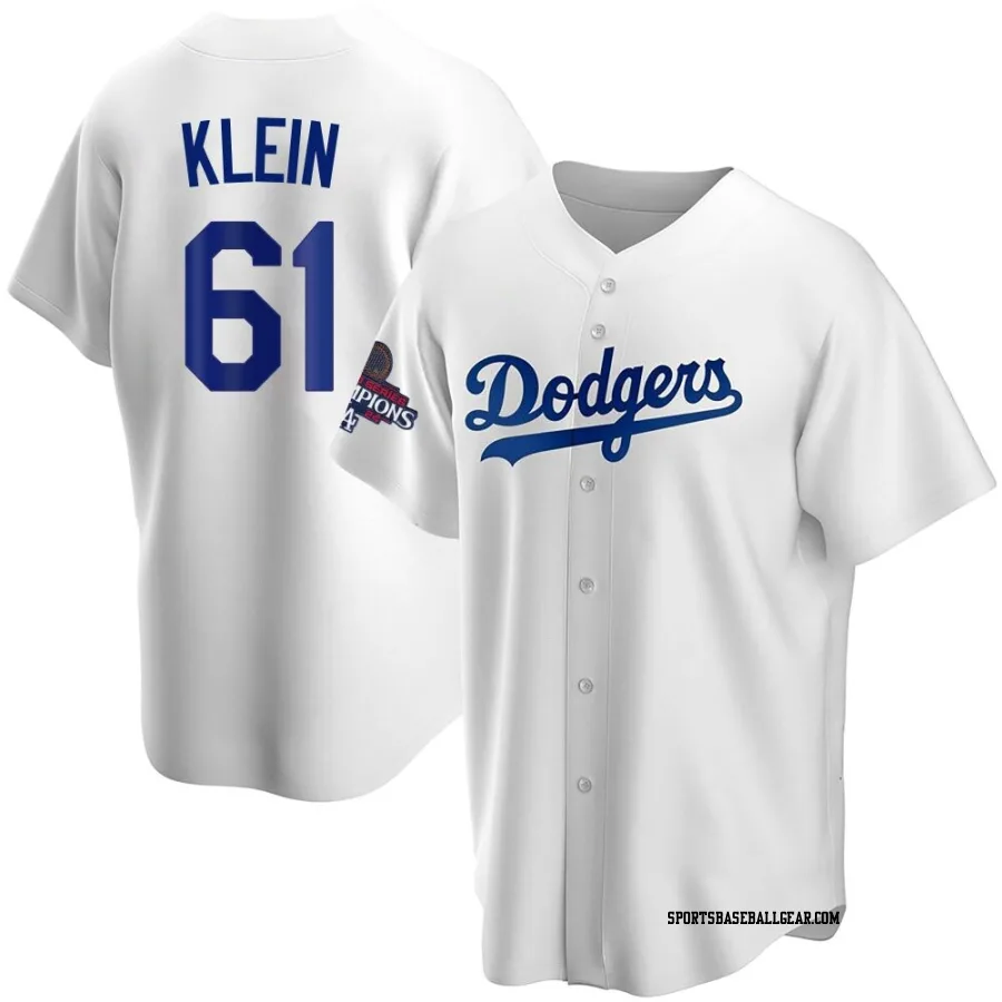 Will Klein Youth Los Angeles Dodgers White Replica Home 2024 World Series Champions Jersey