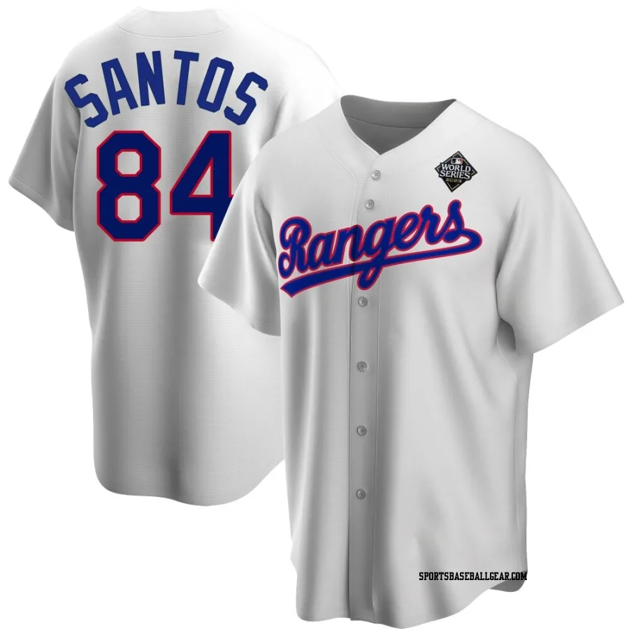Winston Santos Men's Texas Rangers White Replica Home Cooperstown Collection 2023 World Series Jersey