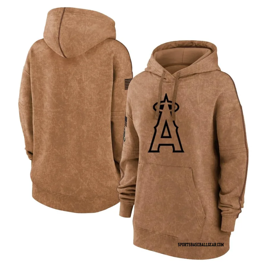 Women's Los Angeles Angels Brown 2023 Salute to Service Pullover Hoodie