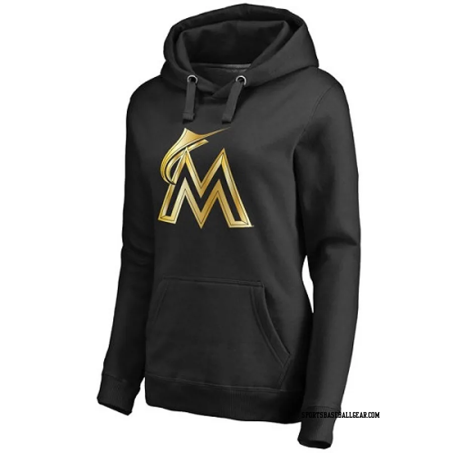 Women's Miami Marlins Gold Collection Pullover Hoodie - Black