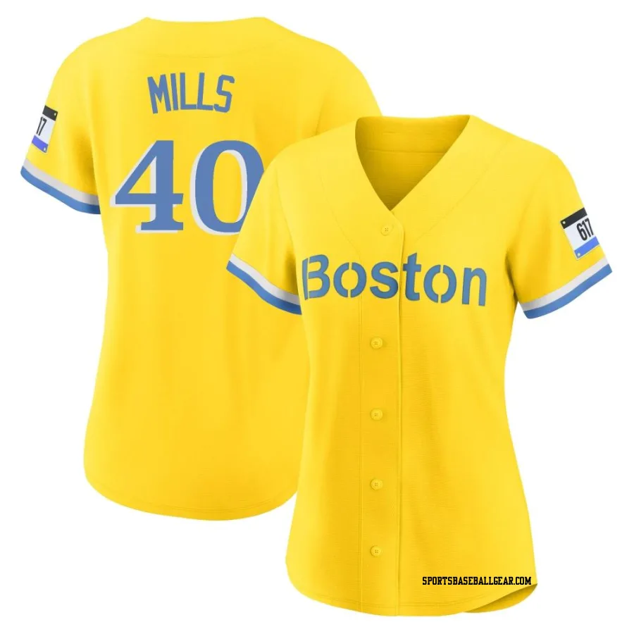 Wyatt Mills Women's Boston Red Sox Gold/Light Authentic Blue 2021 City Connect Player Jersey