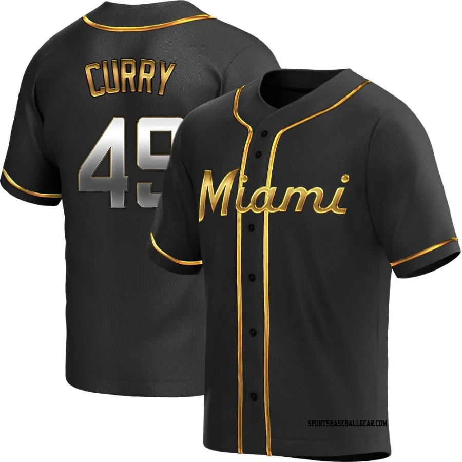 Xzavion Curry Youth Miami Marlins Black Golden Replica Alternate Jersey