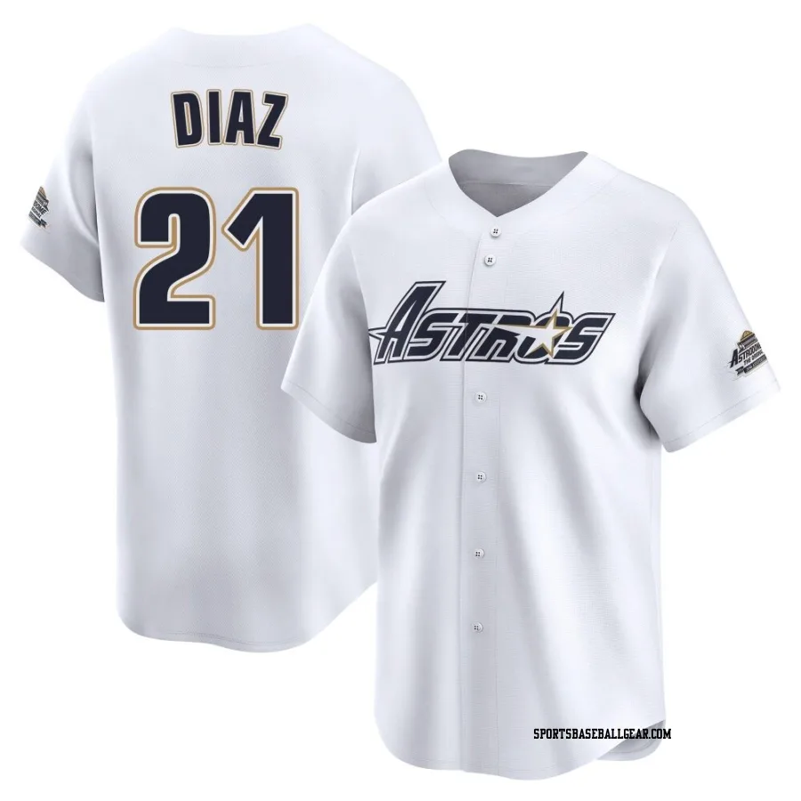 Yainer Diaz Men's Houston Astros White Limited Throwback Cooperstown Collection Jersey