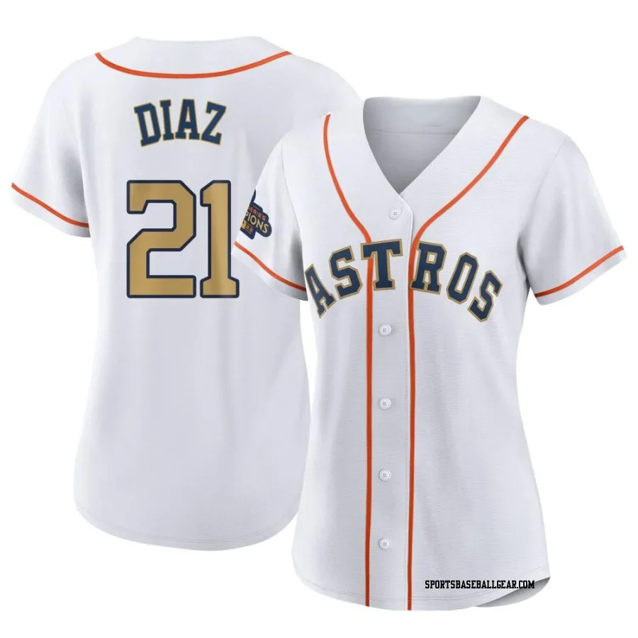 Yainer Diaz Women's Houston Astros Gold Replica White 2023 Collection Jersey