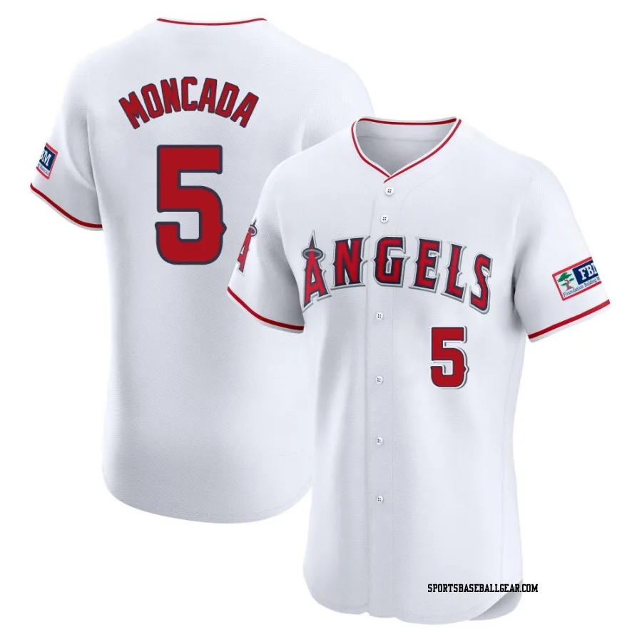 Yoan Moncada Men's Los Angeles Angels White Elite Home Patch Jersey