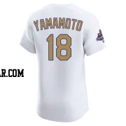 Yoshinobu Yamamoto Men's Los Angeles Dodgers Gold Elite White 2025 Collection Jersey