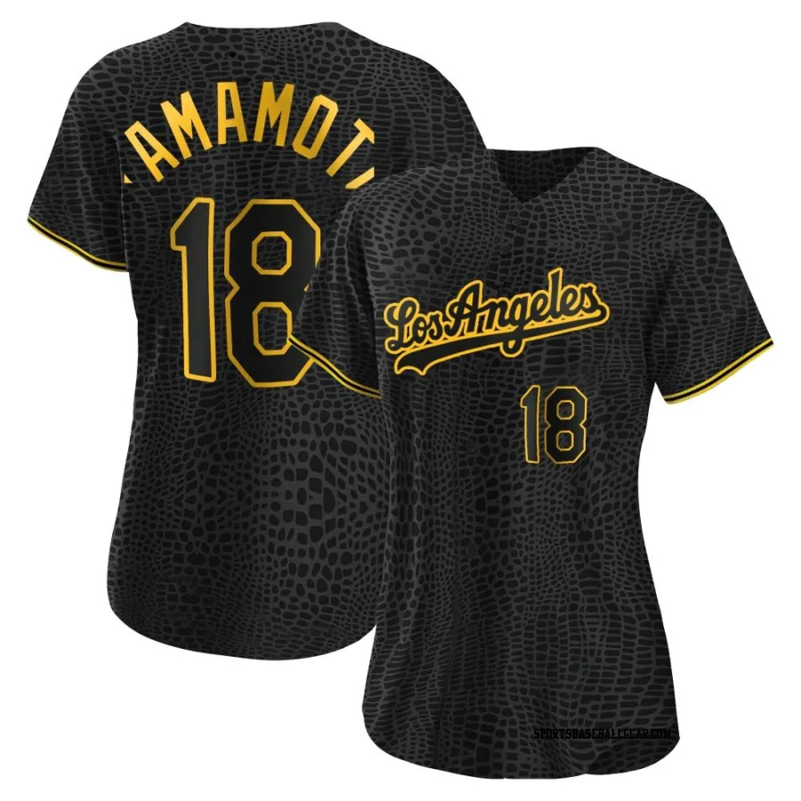 Yoshinobu Yamamoto Women's Los Angeles Dodgers Black Authentic Snake Skin City Jersey