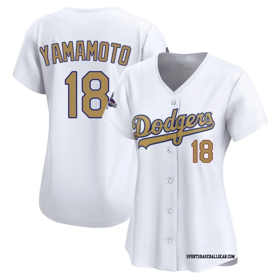 Yoshinobu Yamamoto Women's Los Angeles Dodgers Gold Limited White 2025 Collection Jersey
