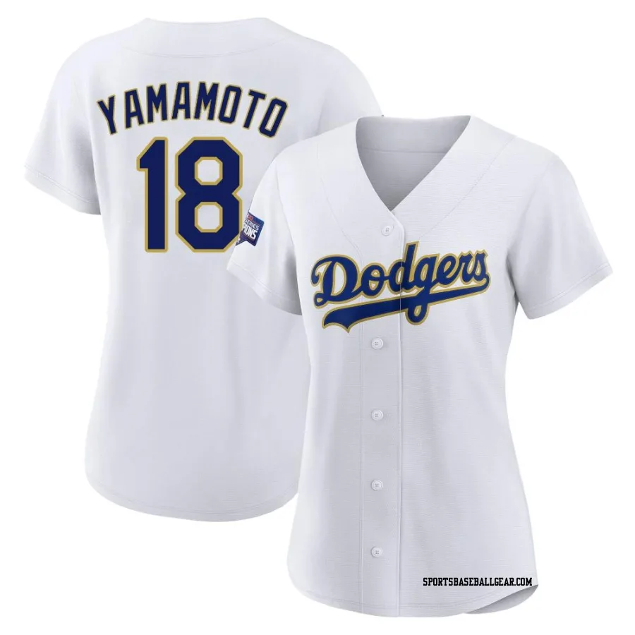 Yoshinobu Yamamoto Women's Los Angeles Dodgers White/Gold Authentic 2021 Gold Program Player Jersey