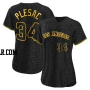 Zach Plesac Women's Los Angeles Angels Black Authentic Snake Skin City Jersey