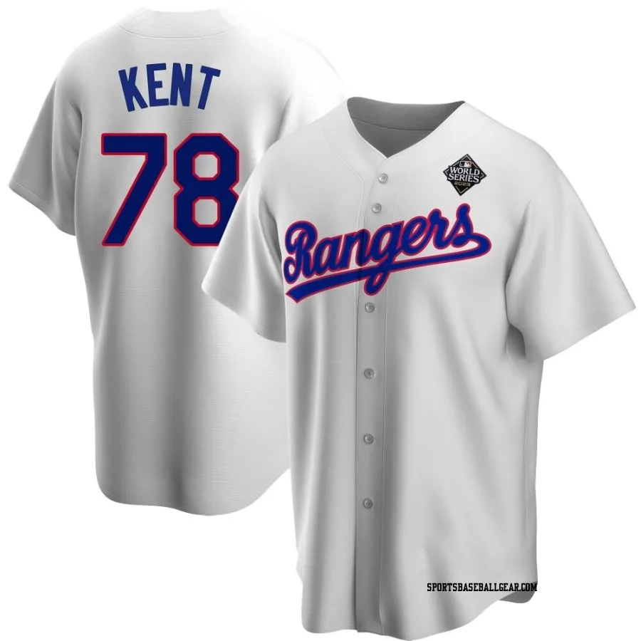 Zachary Kent Youth Texas Rangers White Replica Home Cooperstown Collection 2023 World Series Jersey